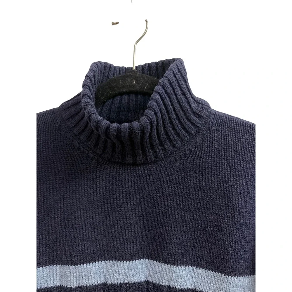 Sweater Mock Neck Gorpcore Nautica Mens Large Navy Blue Striped Ribbed‎ Knit